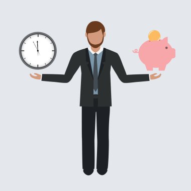 iş kavramı hakkında zaman ve para iş adam karakter vektör çizim Eps10