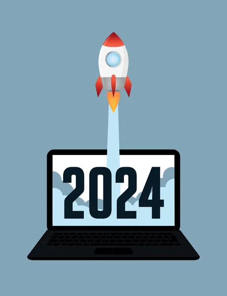 Rocket Launch Laptop Year 2024 Vector Illustration Eps10 — Stock Vector