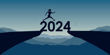 2024 tipografi vektör illüstrasyonunda başarılı kadın EPS10