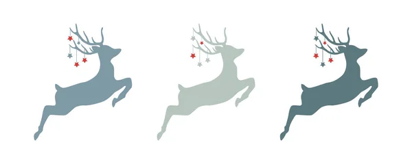 Набор Скачущих Оленей Рождества Звездами Изолированными Белой Векторной Иллюстрации Eps10 — стоковый вектор