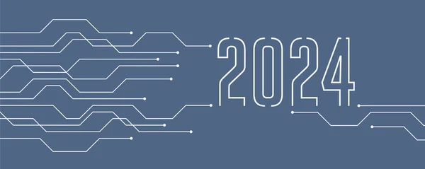 Spanduk Teknologi Biru 2024 Papan Sirkuit Elektronik Vektor Digital Ilustrasi - Stok Vektor