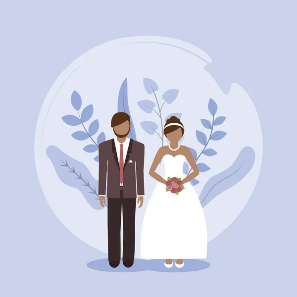 Bröllop Par Man Och Kvinna Äktenskap Blommig Design Vektor Illustration — Stock vektor