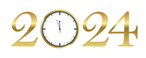 Ρολόι Λίγο Πριν 2024 Νέο Έτος Χρυσό Τυπογραφία Διάνυσμα Εικονογράφηση — Διανυσματικό Αρχείο