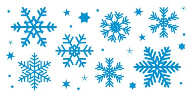 Farklı mavi kar taneleri seti kış yılbaşı dekorasyonu izole edilmiş vektör illüstrasyonu EPS10