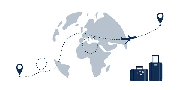 Viaje Alrededor Del Mundo Con Aventura Mosca Del Avión Ilustración — Vector de stock