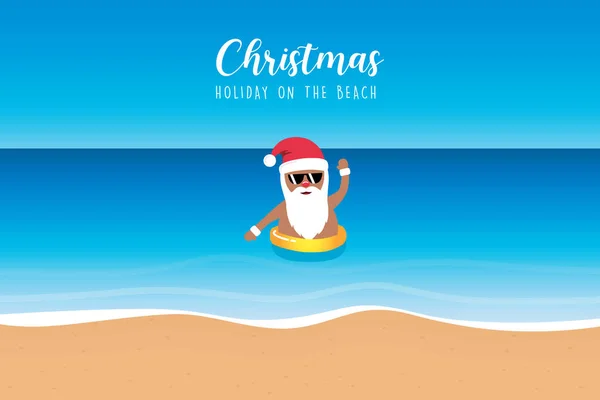 Ładny Mikołaj Okularami Przeciwsłonecznymi Pływak Pierścień Plaży Boże Narodzenie Wakacje — Wektor stockowy