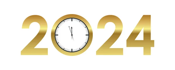 Clock Sesaat Sebelum Tahun 2024 Tipografi Emas Vektor Terisolasi Ilustrasi - Stok Vektor