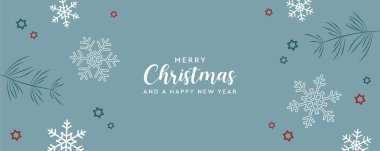 Kar tanesi köknar dalları yıldız süsleme çizimi EPS10 'lu mutlu noel tebrik kartı