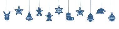 Noel sembolleri asılı zencefilli kurabiye süsleme vektörü illüstrasyon EPS10