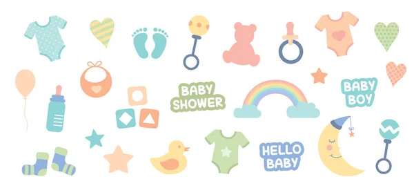 Buntes Set Von Baby Utensilien Baby Boy Collection Isoliert Auf — Stockvektor