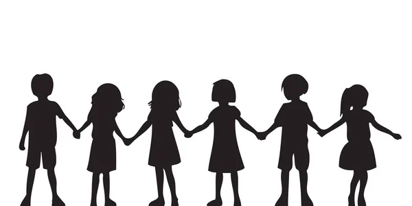 Group Children Holding Hands Silhouette Vector Illustration Stock Illustration