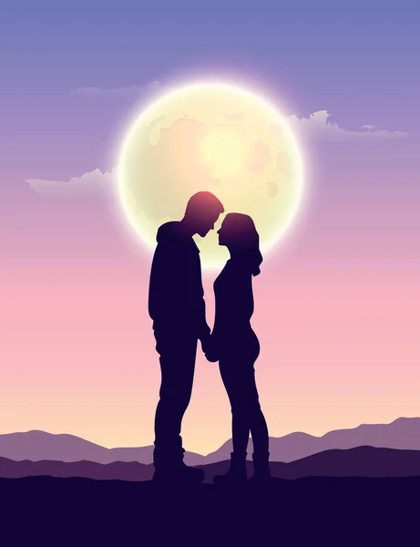 Cuplu Dragoste Silueta Luna Plină Aventură Design Vector Ilustrare Eps10 Grafică vectorială