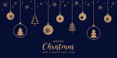 Asılı top süsleme vektör resimli mutlu noel kartları