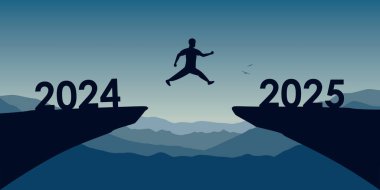 2024 'ten 2025 vektör ilülasyonuna atlayan bir adam.