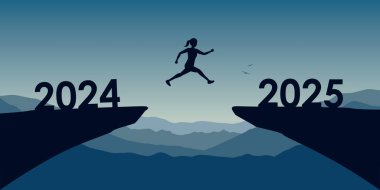 2024 'ten 2025 vektör ilülasyonuna atlayan kadın.