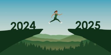 2024 'ten 2025 vektör ilülasyonuna atlayan kadın.