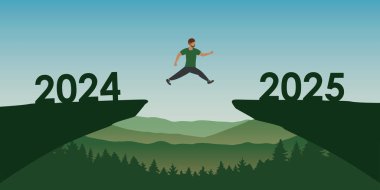 2024 'ten 2025 vektör ilülasyonuna atlayan bir adam.