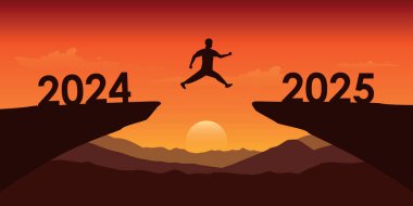 2024 'ten 2025 vektör ilülasyonuna atlayan bir adam.