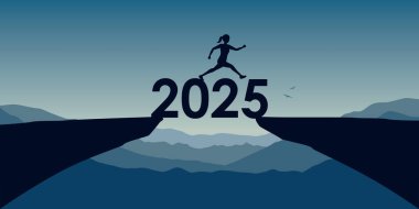 2025 tipografi vektör ilüstrasyonunda başarılı bir kadın.