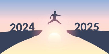 2024 'ten 2025 vektör ilülasyonuna atlayan bir adam.