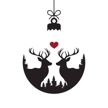 Yılbaşı balosunda geyik süsleme vektörü illüstrasyonuyla asılı.