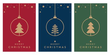 Dekorasyon vektörü çizimleri olan bir dizi Noel tebrik kartı.