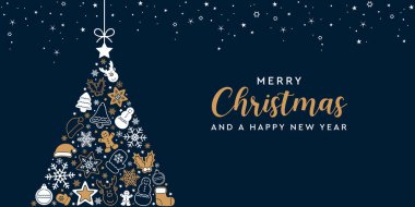 Dekoratif köknar ağacı illüstrasyonlu Noel tebrik kartı