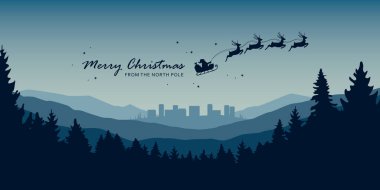 Noel bayrağı Noel Baba kızakta ve rengeyikleriyle birlikte şehir temsilciliğinde.
