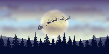 Ren geyiği illüstrasyonlu bir kızakta Noel Baba.