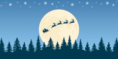 Ren geyiği illüstrasyonlu bir kızakta Noel Baba.