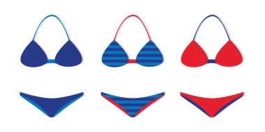 Farklı desenlere sahip üç bikini izole edilmiş vektör çizimi