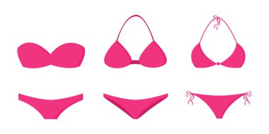 Farklı desenlere sahip üç bikini izole edilmiş vektör çizimi