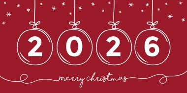 2026 yılbaşı baloları. Kırmızı bayram, vektör çizimi.