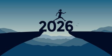 2026 tipografi vektör ilüstrasyonunda başarılı bir kadın.