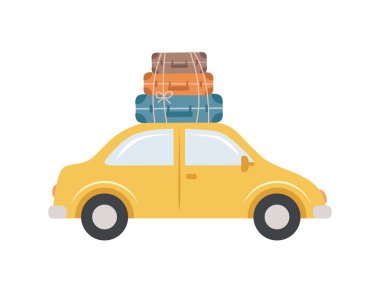 Çatıda bavulları olan araba izole edilmiş vektör çizimi