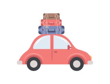 Çatıda bavulları olan araba izole edilmiş vektör çizimi