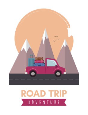 Yol vektörü illüstrasyonunda arabayla yaz tatili