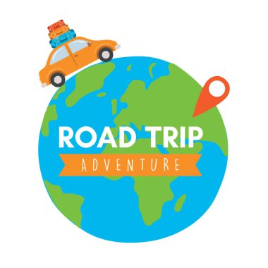 Yolculuk macerası araba sürüşü dünya vektör illüstrasyonunda