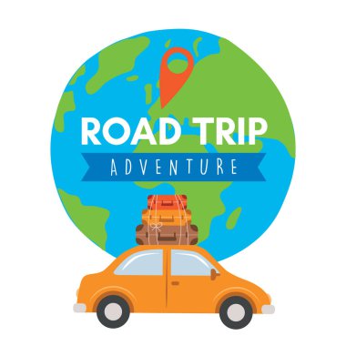 Yolculuk macerası araba sürüşü dünya vektör illüstrasyonunda