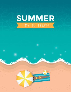 Güzel yaz günü arka plan çiziminde şemsiye altında bir kız.