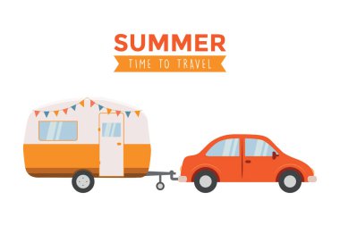 Karavan kamp maceralı araba izole vektör illüstrasyonu