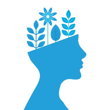 Zihinsel sağlık kavramı insan beyninde çiçek açan vektör çizimi