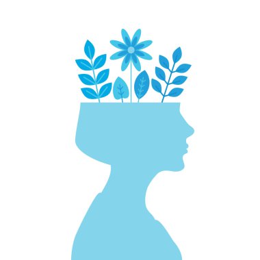 Zihinsel sağlık kavramı insan beyninde çiçek açan vektör çizimi