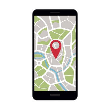 akıllı telefon görüntüleme vektör illüstrasyonunda konum kodlu sokak haritası