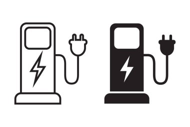 Melez ve elektrikli araçlar için şarj istasyonu izole edilmiş vektör çizimi