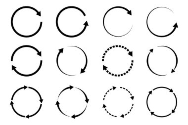 Farklı dairesel yuvarlak ok simgeleri kümesi izole edilmiş vektör illüstrasyonu