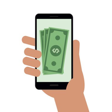 Dolar banknotları vektör illüstrasyonlu akıllı telefon