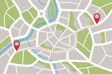 konum pin simgeleri vektör illüstrasyonlu sokak haritası