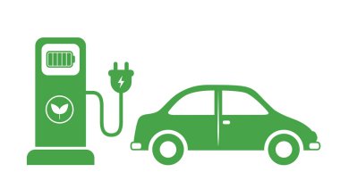 Melez ve elektrikli araçlar için şarj istasyonu izole edilmiş vektör çizimi