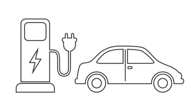 Melez ve elektrikli araçlar için şarj istasyonu izole edilmiş vektör çizimi